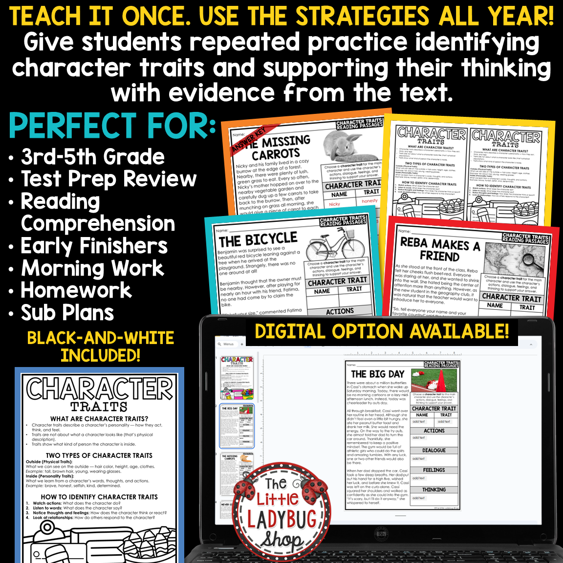 Character Traits Reading Graphic Organizer Worksheets 3rd 4th 5th Grade