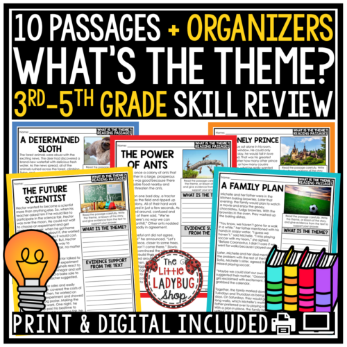 Identifying Finding Theme Activities Worksheet Teaching Theme perfect for 3rd 4th and 5th grade