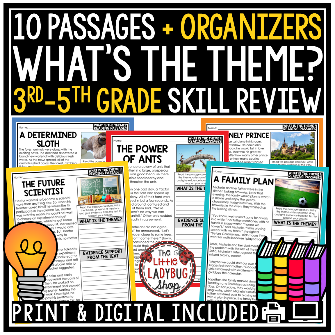 Identifying Finding Theme Activities Worksheet Teaching Theme perfect for 3rd 4th and 5th grade