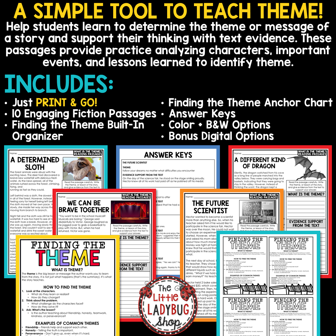 Identifying Finding Theme Activities Worksheet Teaching Theme perfect for 3rd 4th and 5th grade