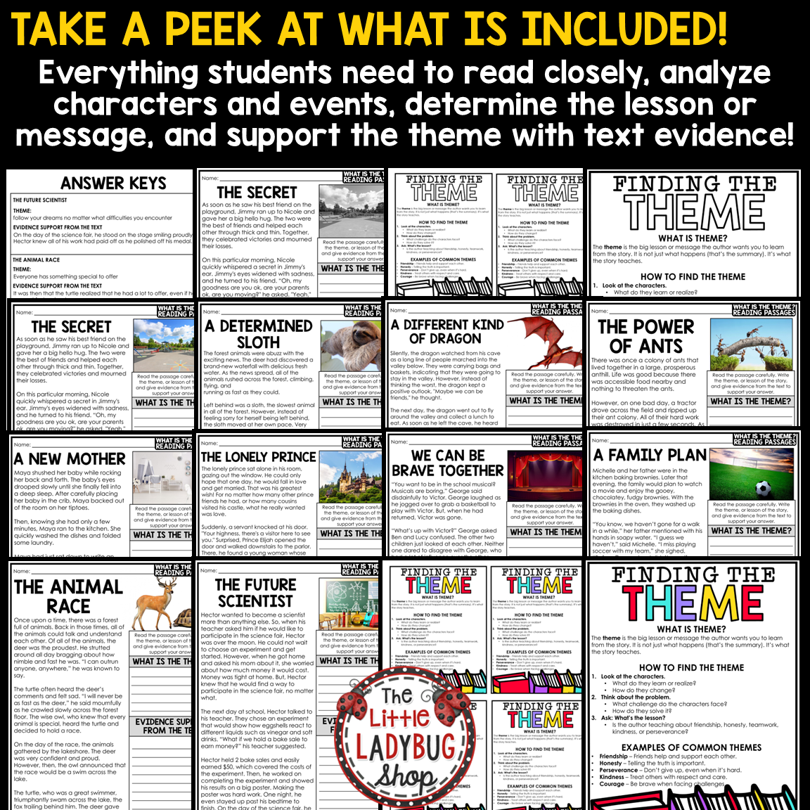 Identifying Finding Theme Activities Worksheet Teaching Theme perfect for 3rd 4th and 5th grade