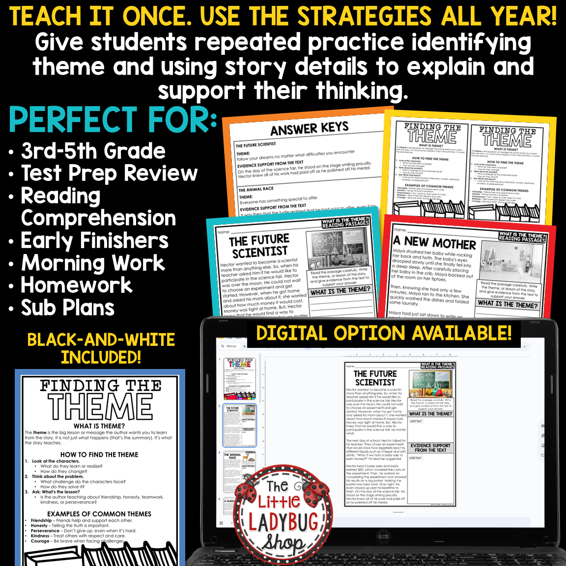 Identifying Finding Theme Activities Worksheet Teaching Theme perfect for 3rd 4th and 5th grade