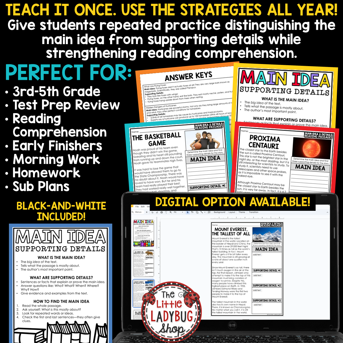 Main Idea and Supporting Details Reading Comprehension Passages
