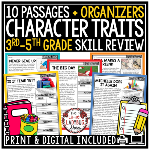 Character Traits Reading Graphic Organizer Worksheets 3rd 4th 5th Grade