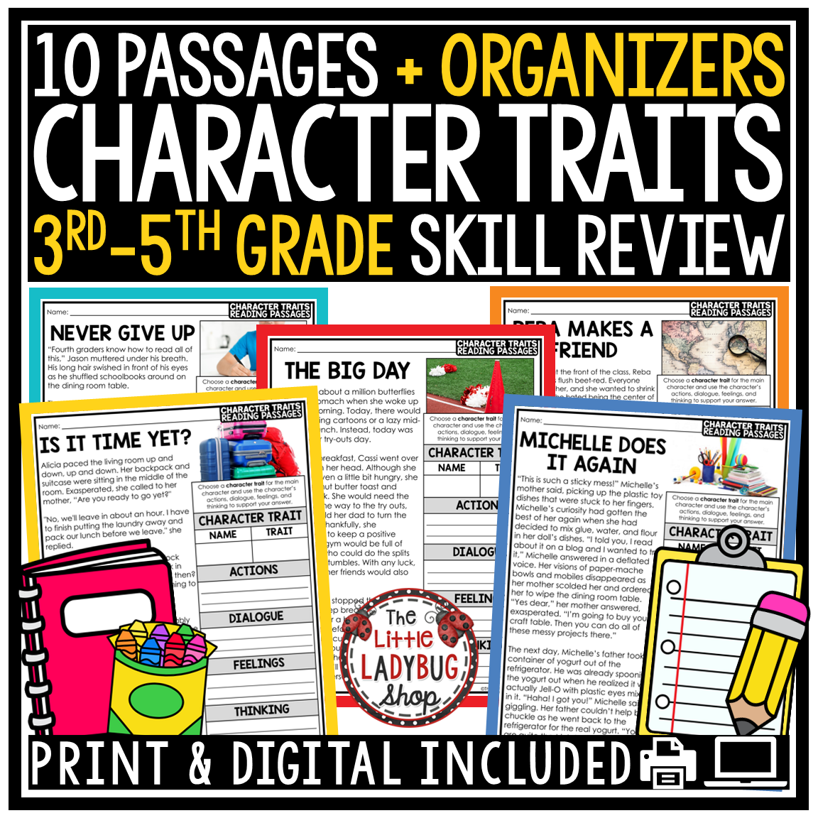 Character Traits Reading Graphic Organizer Worksheets 3rd 4th 5th Grade
