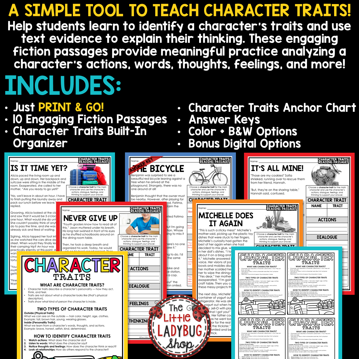 Character Traits Reading Graphic Organizer Worksheets 3rd 4th 5th Grade