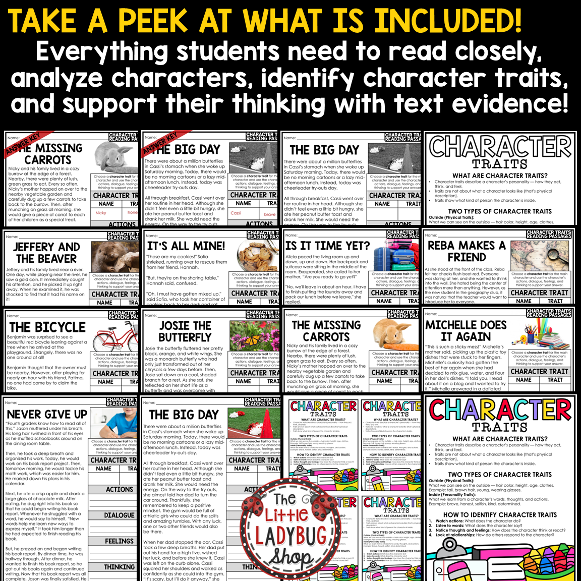 Character Traits Reading Graphic Organizer Worksheets 3rd 4th 5th Grade