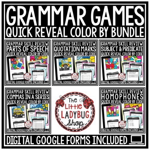 Color By Code ELA Grammar Test Prep Review 3rd 4th Grade Digital Resources