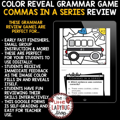 Quick Digital Grammar Practice: Color By Commas in a Series Game for Google Forms