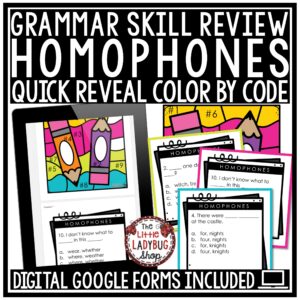 Color By Code ELA Grammar Homophones Test Prep Review 3rd 4th Grade