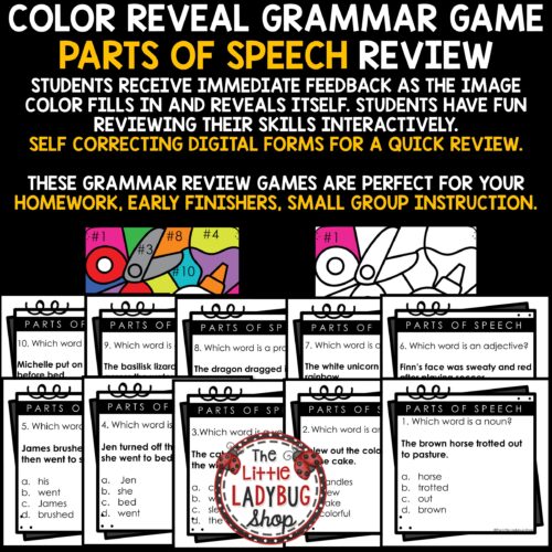 Color By Code ELA Grammar Test Prep Review 3rd 4th Grade Parts of Speech