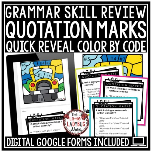 Quick Digital Grammar Practice: Color By Code Quotation Marks Game for Google Forms