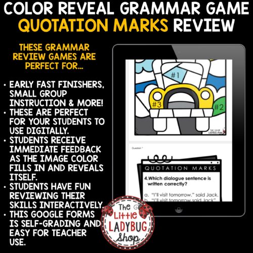 Quick Digital Grammar Practice: Color By Code Quotation Marks Game for Google Forms