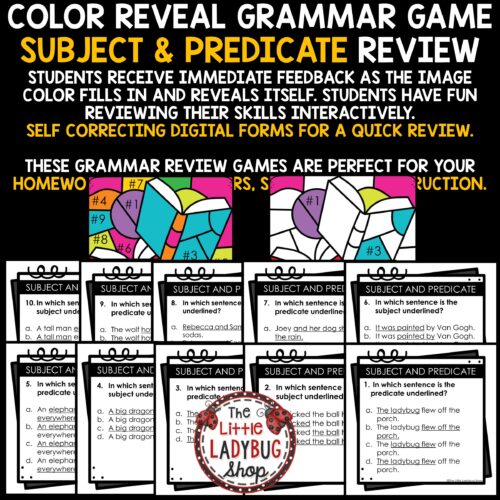 Quick Digital Grammar Practice: Color By Code Subject and Predicate Game for Google Forms