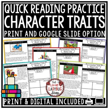 Quick Reading Comprehension- Digital Character Traits Passages Google Slides1