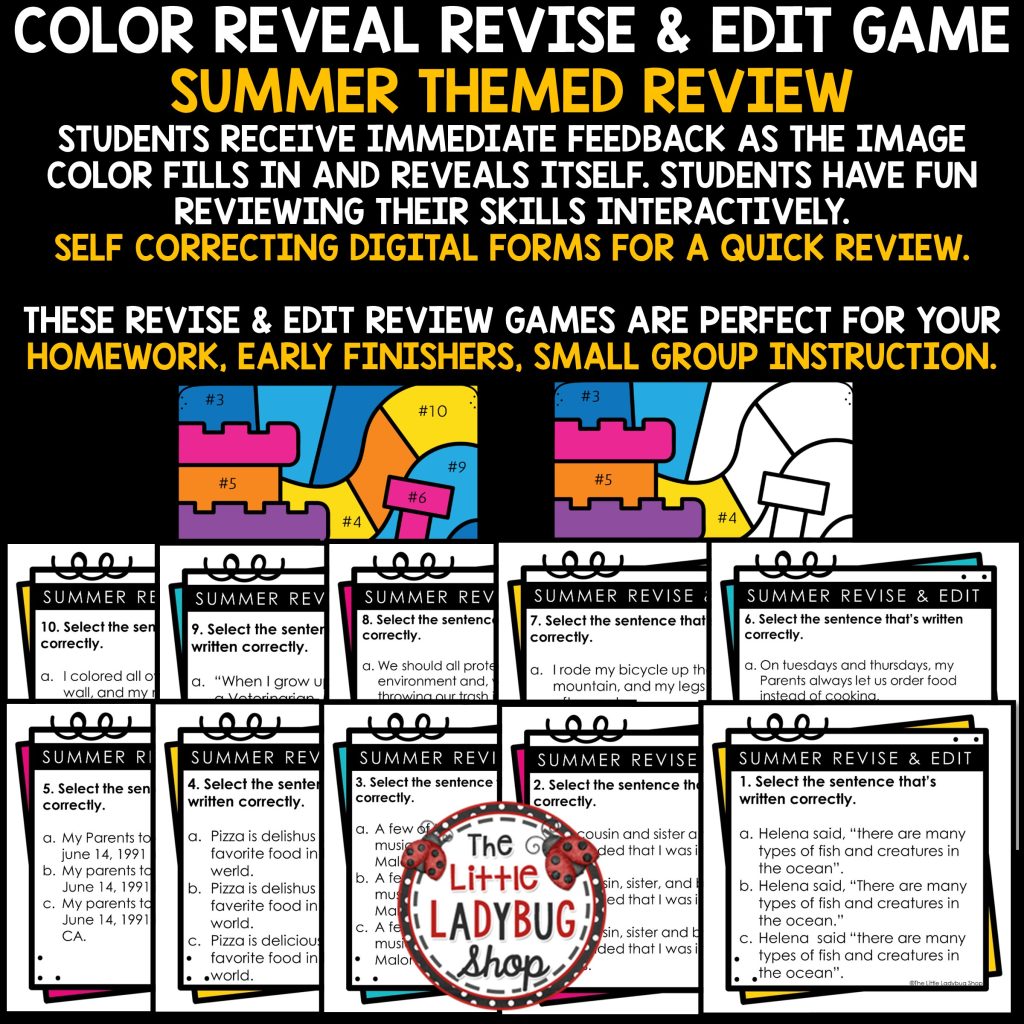 Color By Code Grammar Revise and Edit Activities 3rd 4th Grade - The ...