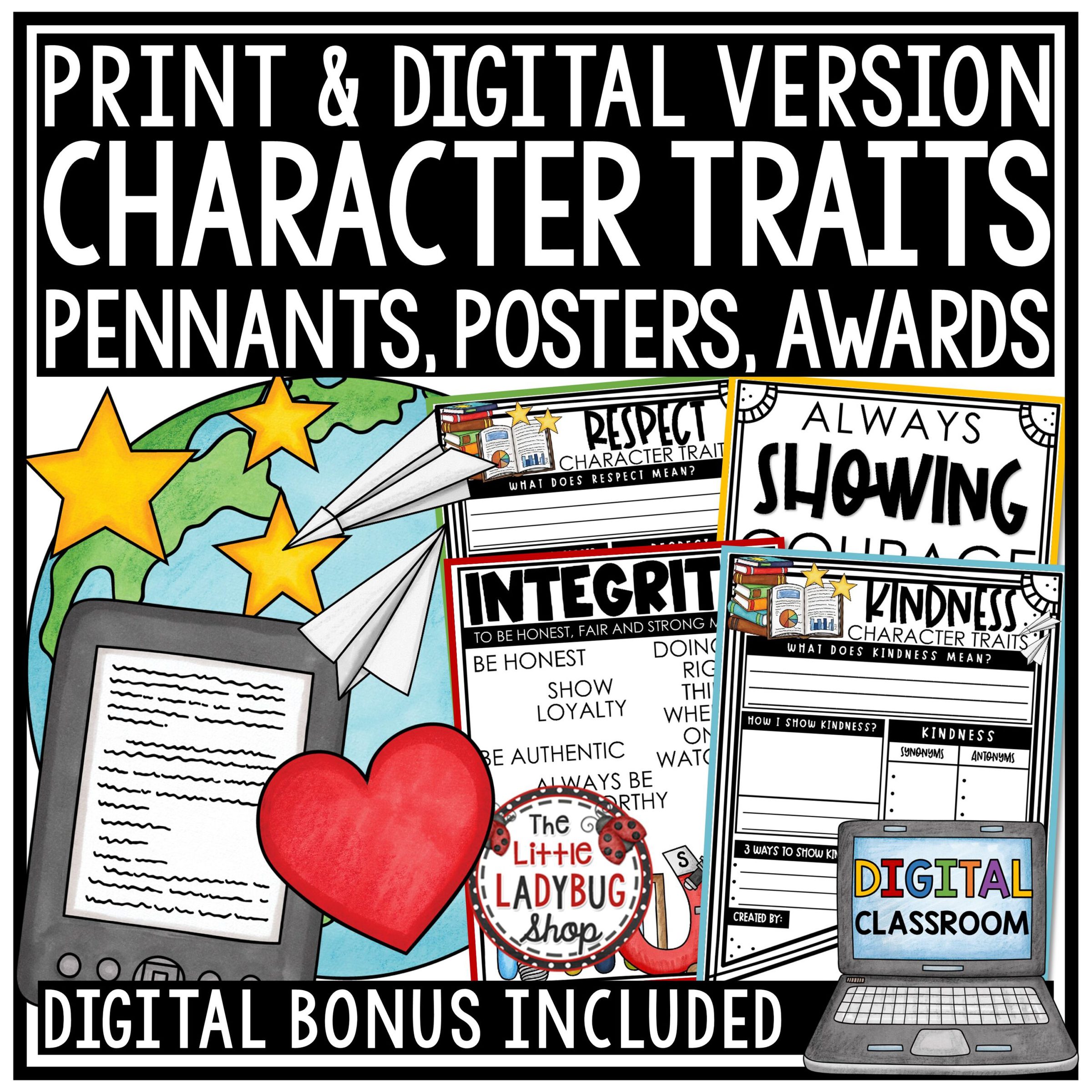 Character Education Traits Posters, Writing Bulletin Board Kindness