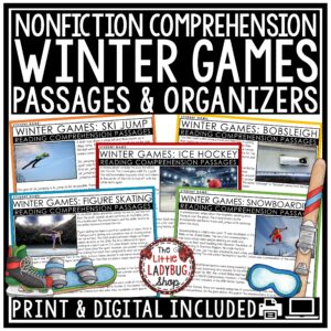 Olympics Winter Games Reading Comprehension Passages for upper elementary students in 3rd 4th and 5th grade.