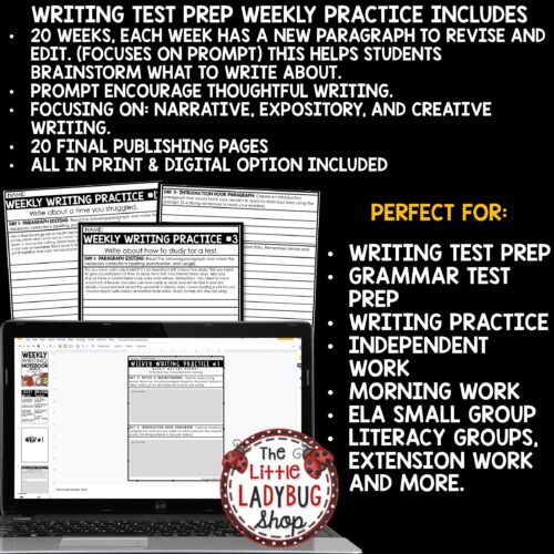 ELA Test Prep Writing Prompts 3rd 4th grade