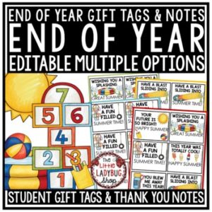 Editable End of Year Student Gift Tags and Thank you Note Card Letters1