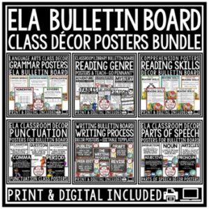 Reading Genre Grammar ELA Classroom Decor Posters Writing Process Bulletin Board-1
