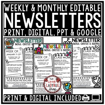 Classroom Monthly Weekly Newsletter Template Editable Parent Communication-1