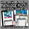 Addition Word Problems - Math Logic Puzzle. Quick Reveal by Color