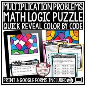 Multiplication Problems - Math Logic Puzzle. Quick Reveal Color by Code
