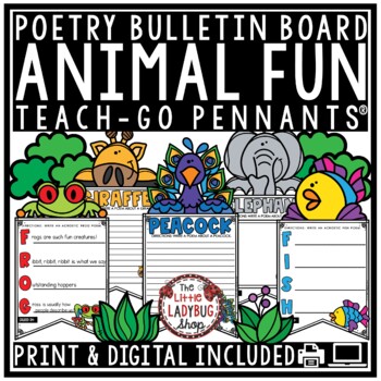Animals Themed Zoo Poetry Writing Bulletin Board Acrostic Poem Activity -  The Little Ladybug Shop