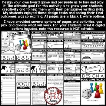 Persuasive Writing Task Design Create a Board Game Project Based Learning PBL-2