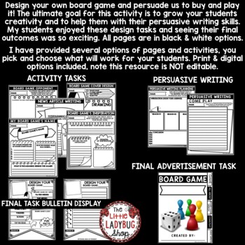 Persuasive Writing Task Design Create a Board Game Project Based Learning PBL-3