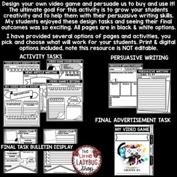 Persuasive Writing Task Design Create a Video Game Project Based Learning PBL-3