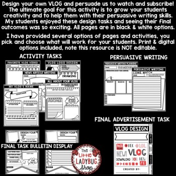 Persuasive Writing Task Design Create a Vlog Project Based Learning PBL-3