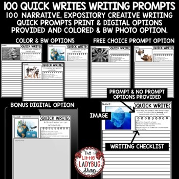 Photo Picture Writing Prompts 3rd, 4th Grade Daily Quick Writes Activity Bundle-3