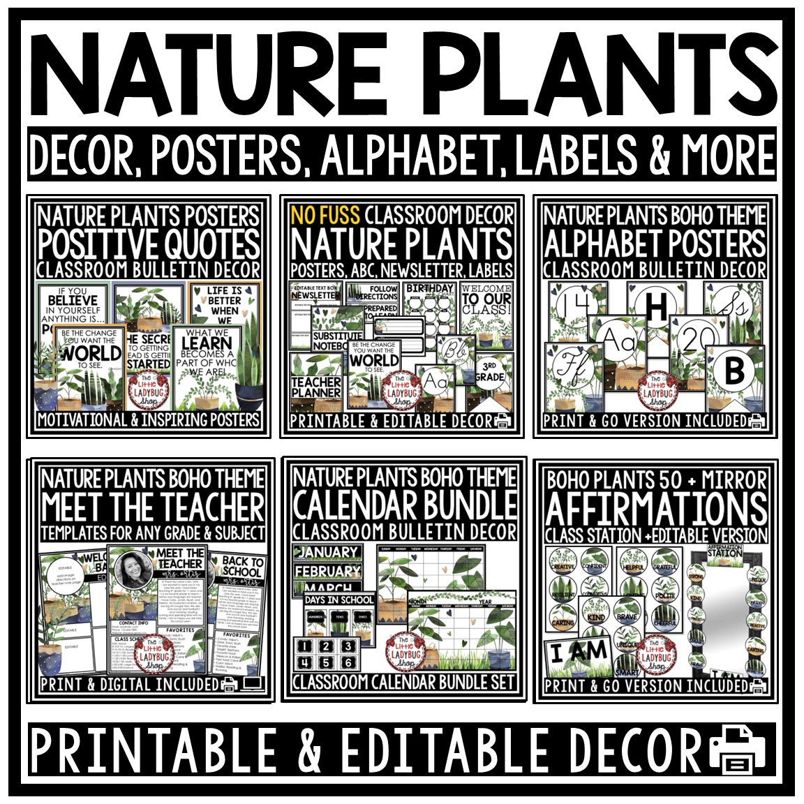 Nature Boho Plant Garden Theme Classroom Décor Bundle Greenery Calming Boho