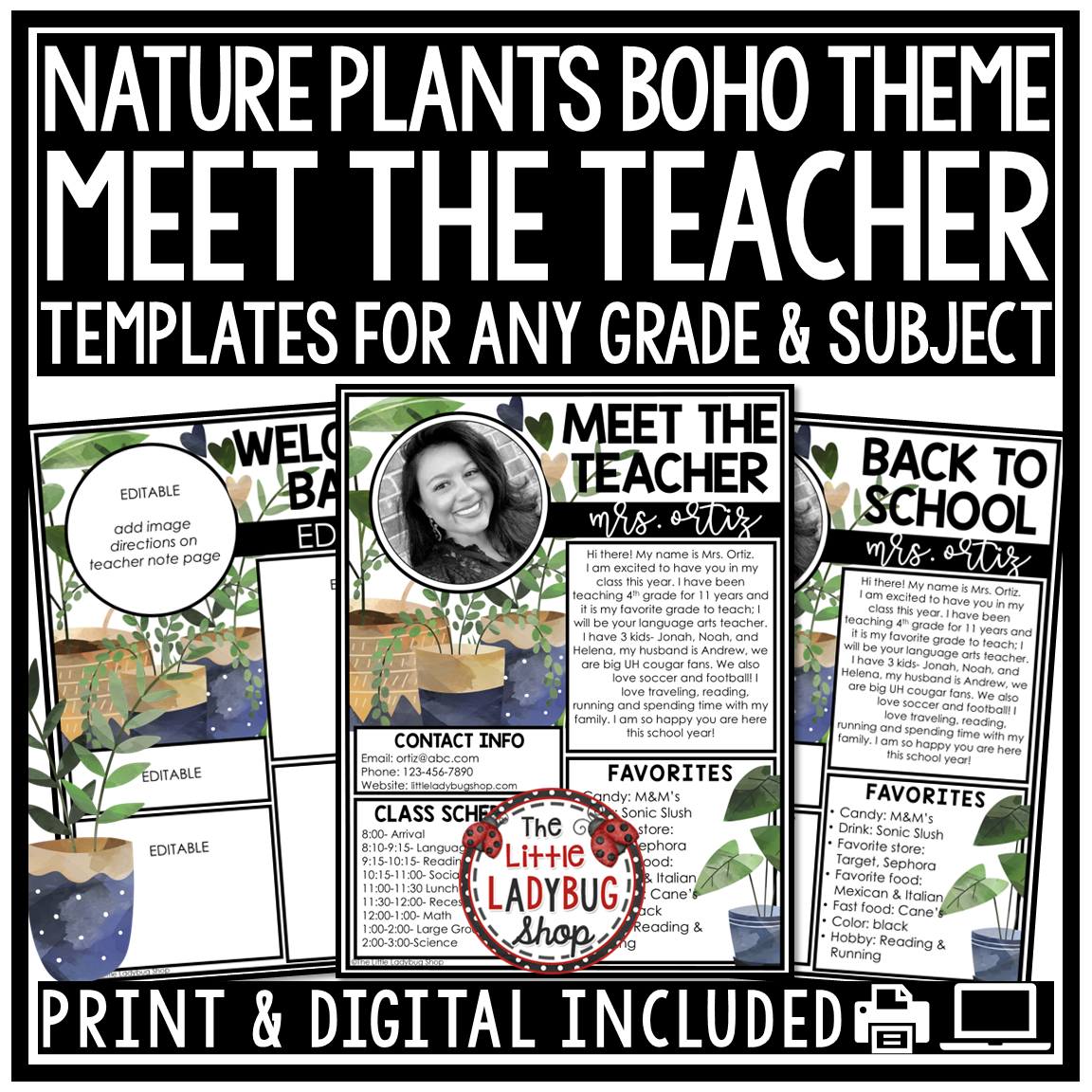 Nature Boho Plant Garden Theme Classroom Décor Bundle Greenery Calming Boho