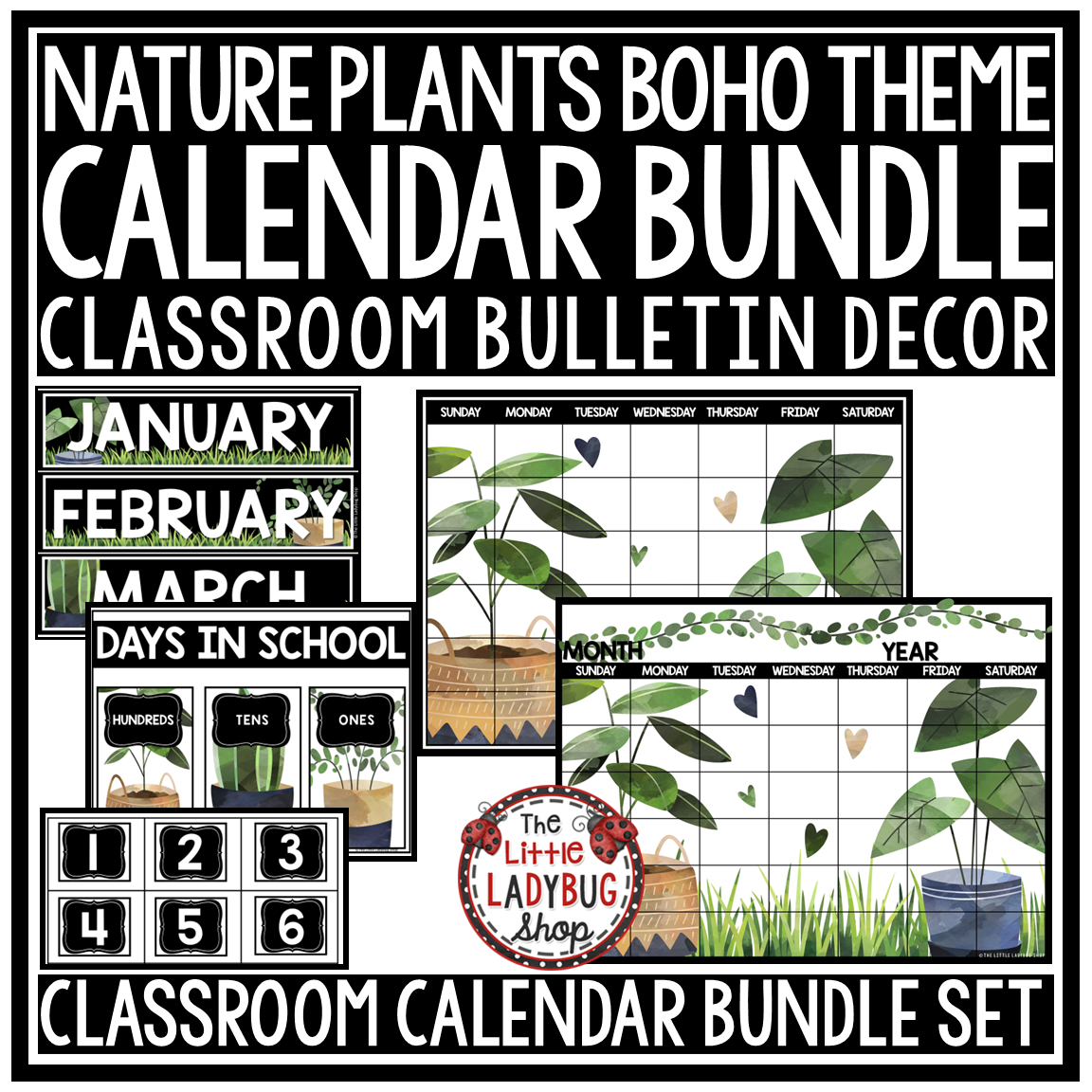 Nature Boho Plant Garden Theme Classroom Décor Bundle Greenery Calming Boho