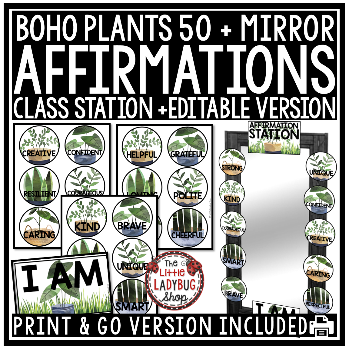 Nature Boho Plant Garden Theme Classroom Décor Bundle Greenery Calming Boho