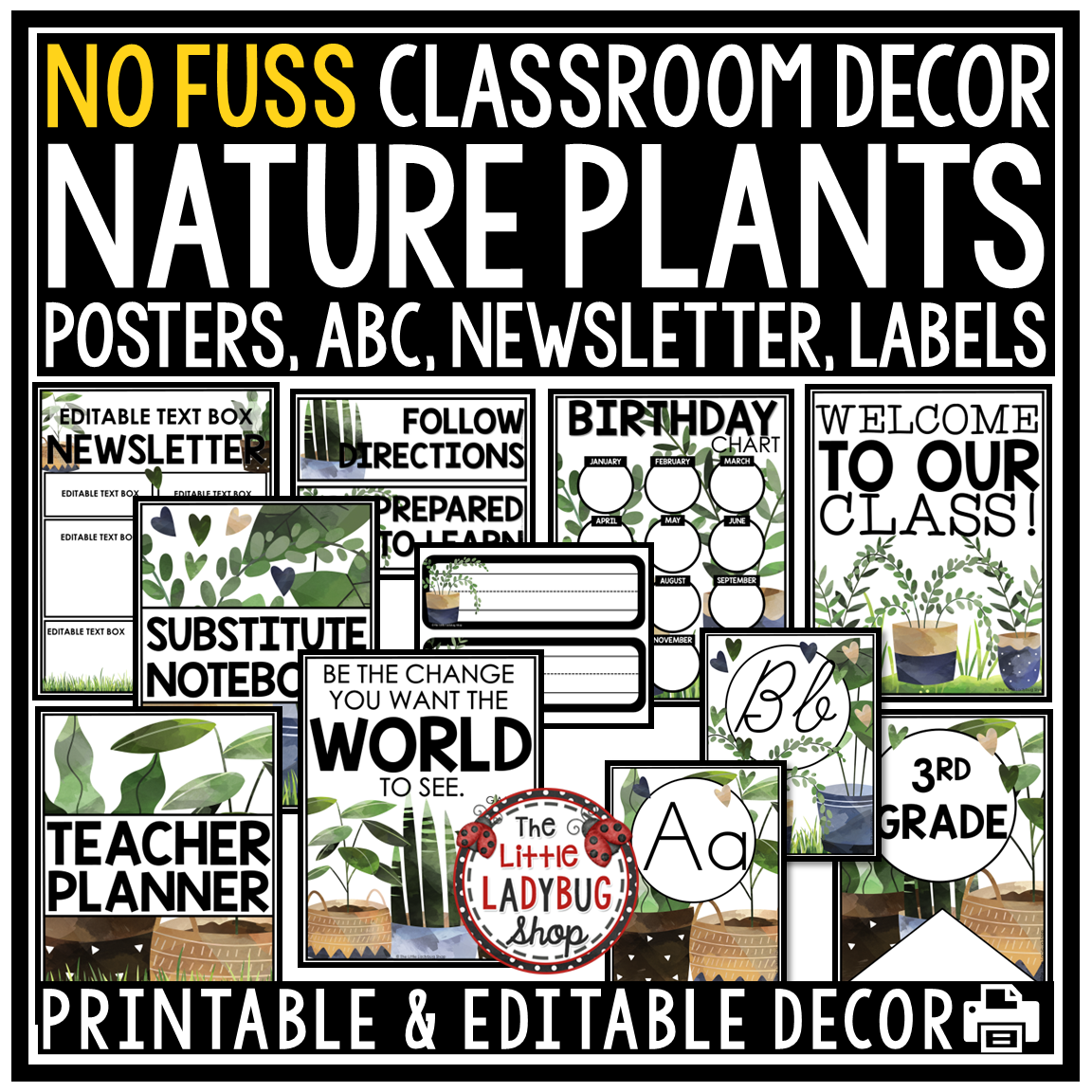 Nature Boho Plant Garden Theme Classroom Décor Bundle Greenery Calming Boho