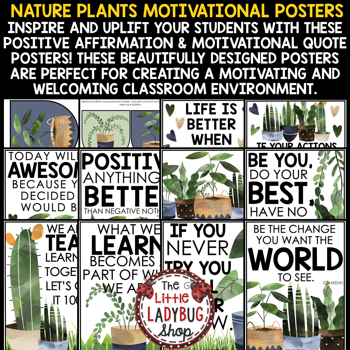 Nature Boho Plant Garden Theme Classroom Décor Bundle Greenery Calming Boho