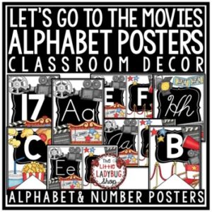 Hollywood Movie Night Theme Classroom Decor Print & Cursive Alphabet Posters-1