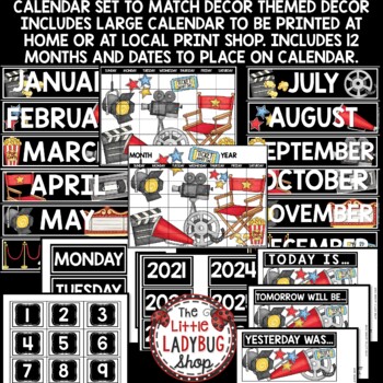 Hollywood Movie Night Theme Classroom Décor Yearly Calendar Bulletin Board-2