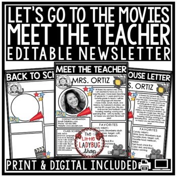 Hollywood Movie Night Theme Meet the Teacher Template Editable Newsletter-1