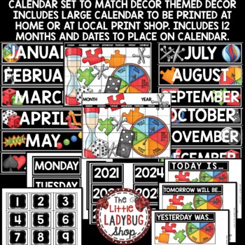 Let's Play Board Games Theme Classroom Decor Yearlong Calendar Bulletin Board-2