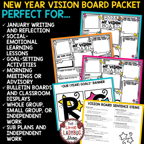 Reflection Resolution New Year Vision Board Template Goal Setting - The ...