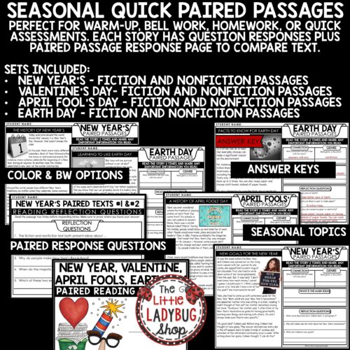 Quick Spring Reading Paired Passages Comprehension for 3rd, 4th grade