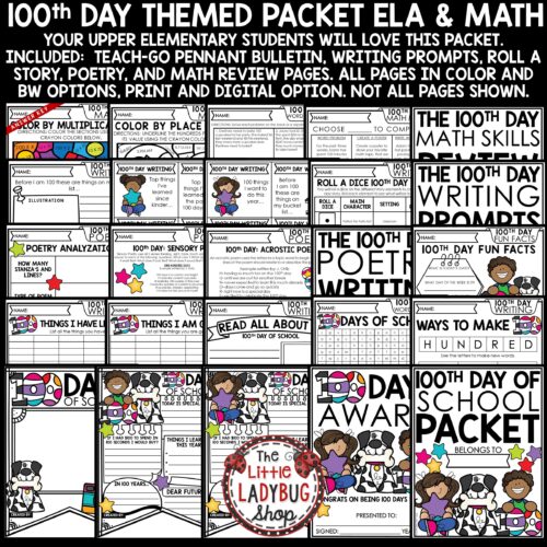 Older Students 100th Day of School Activities Writing and Math