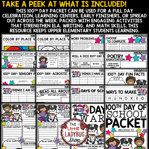 3rd 4th Grade 100th Day of School Activities Math Writing - The Little ...