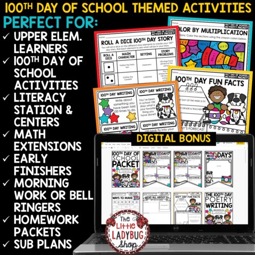 3rd 4th Grade 100th Day of School Activities Math Writing - The Little ...