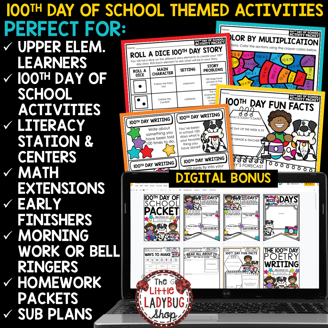 3rd 4th Grade 100th Day of School Activities Math Writing Prompts Word Search